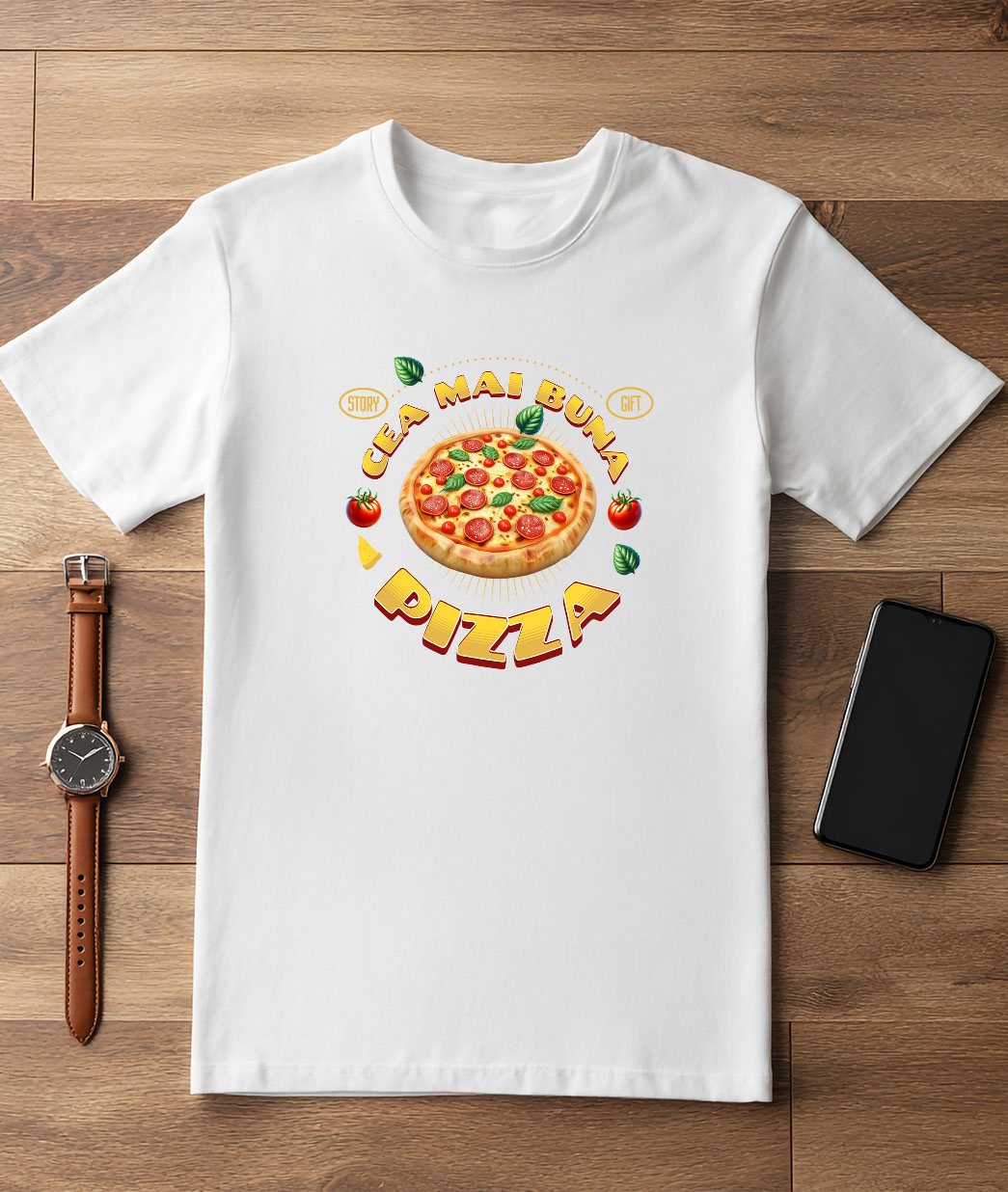 Tricou Femei, Barbati, Copii, Fata, Baiat, Unisex Personalizat Pizza Imensă cu Peperoni și Legume - Fast Food Delicios pentru Familie și Prieteni [2]