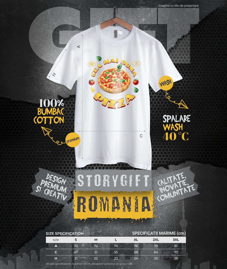 Tricou Femei, Barbati, Copii, Fata, Baiat, Unisex Personalizat Pizza Imensă cu Peperoni și Legume - Fast Food Delicios pentru Familie și Prieteni [3]