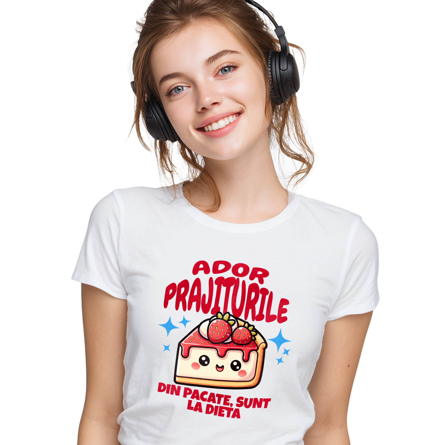 Tricou Femei, Barbati, Copii, Fata, Baiat, Unisex Personalizat Cheesecake personalizat cu căpșuni și mesaj haios – Cadou ideal pentru iubitorii de prăjituri