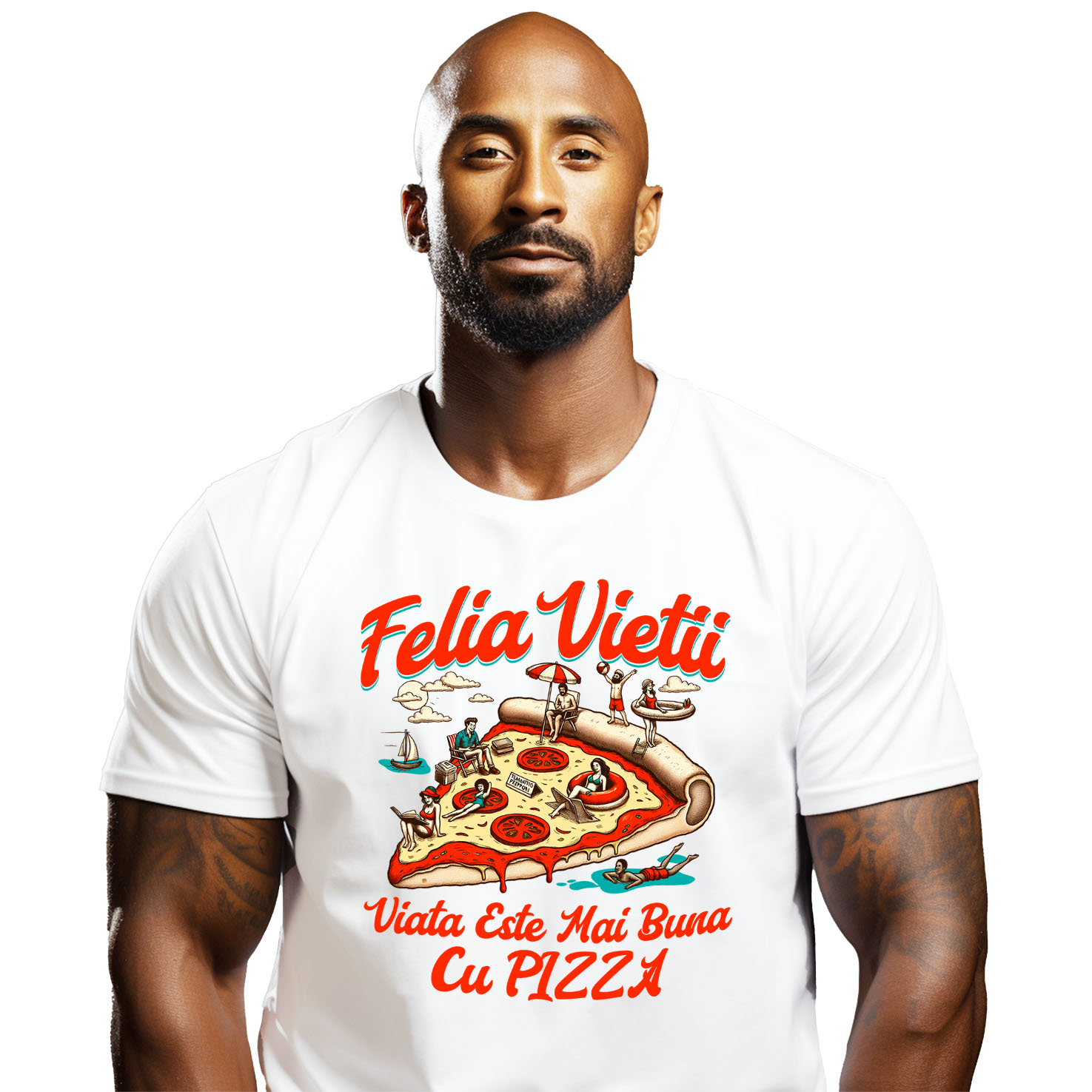 Tricou Femei, Barbati, Copii, Fata, Baiat, Unisex Personalizat Pizza personalizată cu text haios „Felia vieții e mai bună cu pizza” – Cadou perfect pentru familie și prieteni