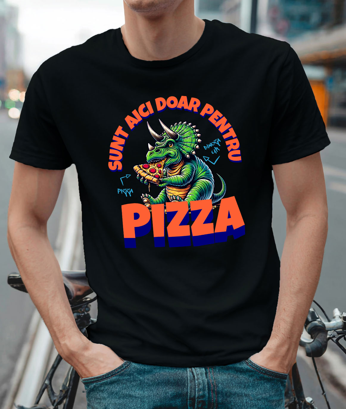 Tricou Femei, Barbati, Copii, Fata, Baiat, Unisex Personalizat Dinozaur personalizat cu pizza și text haios „Sunt aici doar pentru pizza” – Cadou perfect pentru iubitorii de pizza [1]