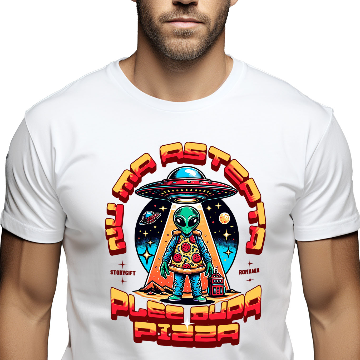 Mancare - Tricou Femei, Barbati, Copii, Fata, Baiat, Unisex Personalizat Nava spațială cu pizza personalizată și mesaj haios – Cadou original pentru iubitorii de pizza