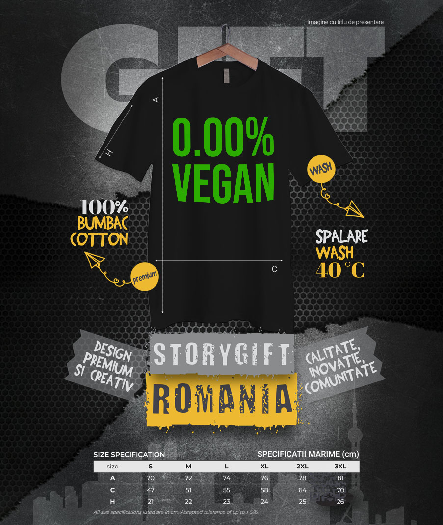 Tricou Femei, Barbati, Copii, Fata, Baiat, Unisex Personalizat Cadou personalizat cu mesaj haios „0,00% Vegan, Carne, Mâncare, Pofticios” – Perfect pentru iubitorii de mâncare [3]