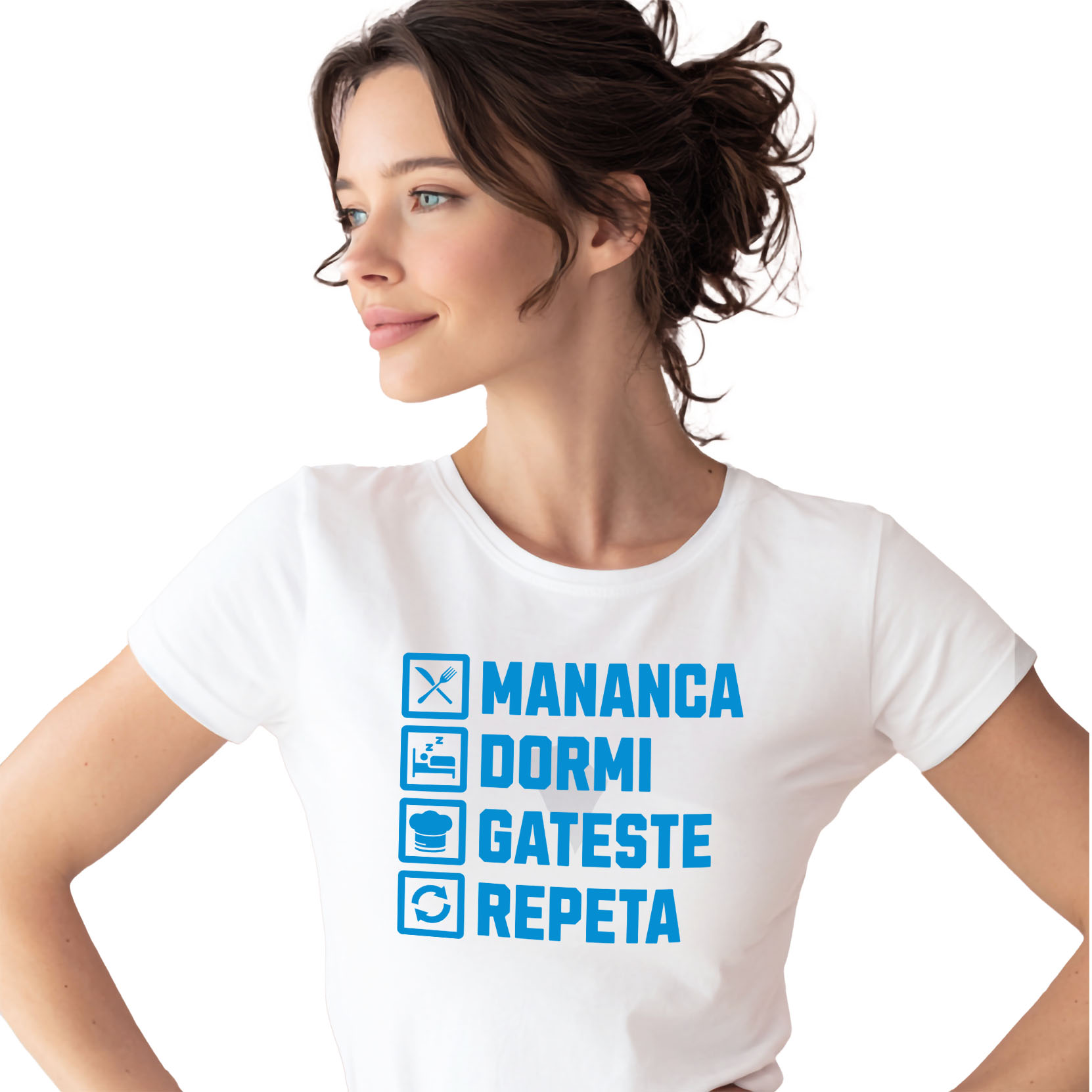 Tricou Femei, Barbati, Copii, Fata, Baiat, Unisex Personalizat Rutina zilnică „Mănâncă, dormi, gătește, repetă” – Cadou personalizat pentru iubitorii de gătit