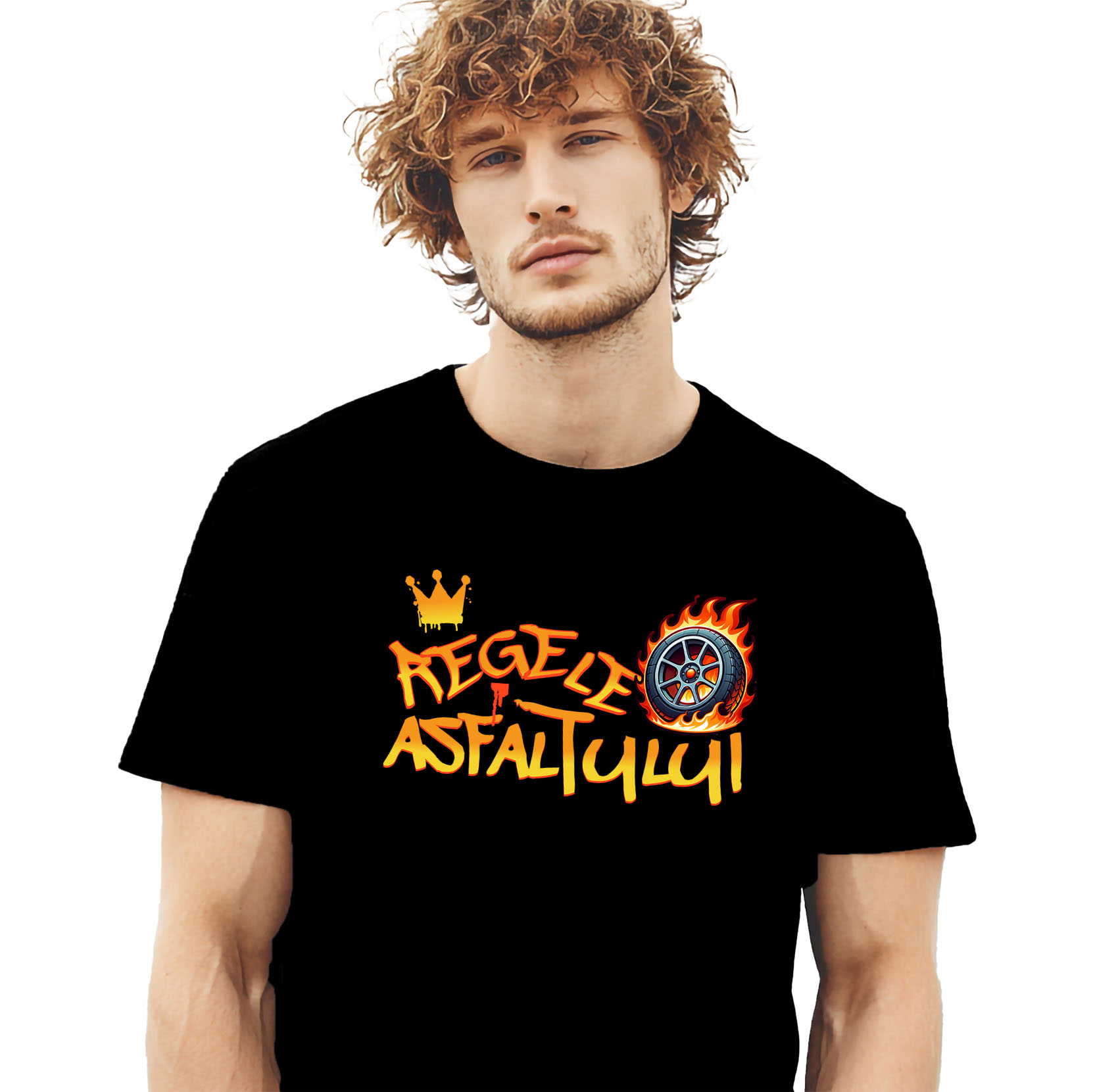 Masini - Tricou Femei, Barbati, Copii, Fata, Baiat, Unisex Personalizat Tricou Coroană Regală & Cauciuc în Flăcări – Cadou pentru Pasionații de Curse