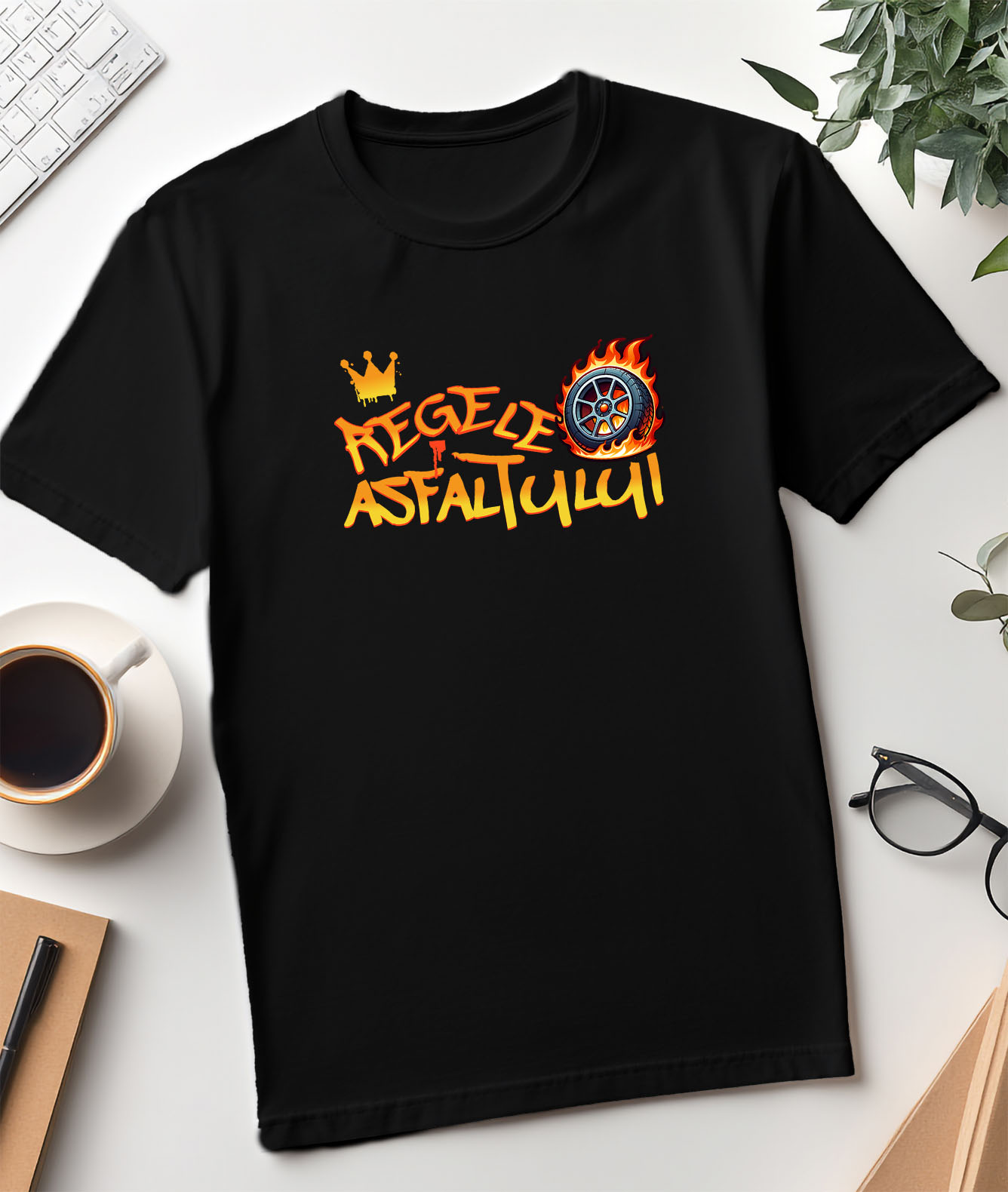 Tricou Femei, Barbati, Copii, Fata, Baiat, Unisex Personalizat Tricou Coroană Regală & Cauciuc în Flăcări – Cadou pentru Pasionații de Curse [2]