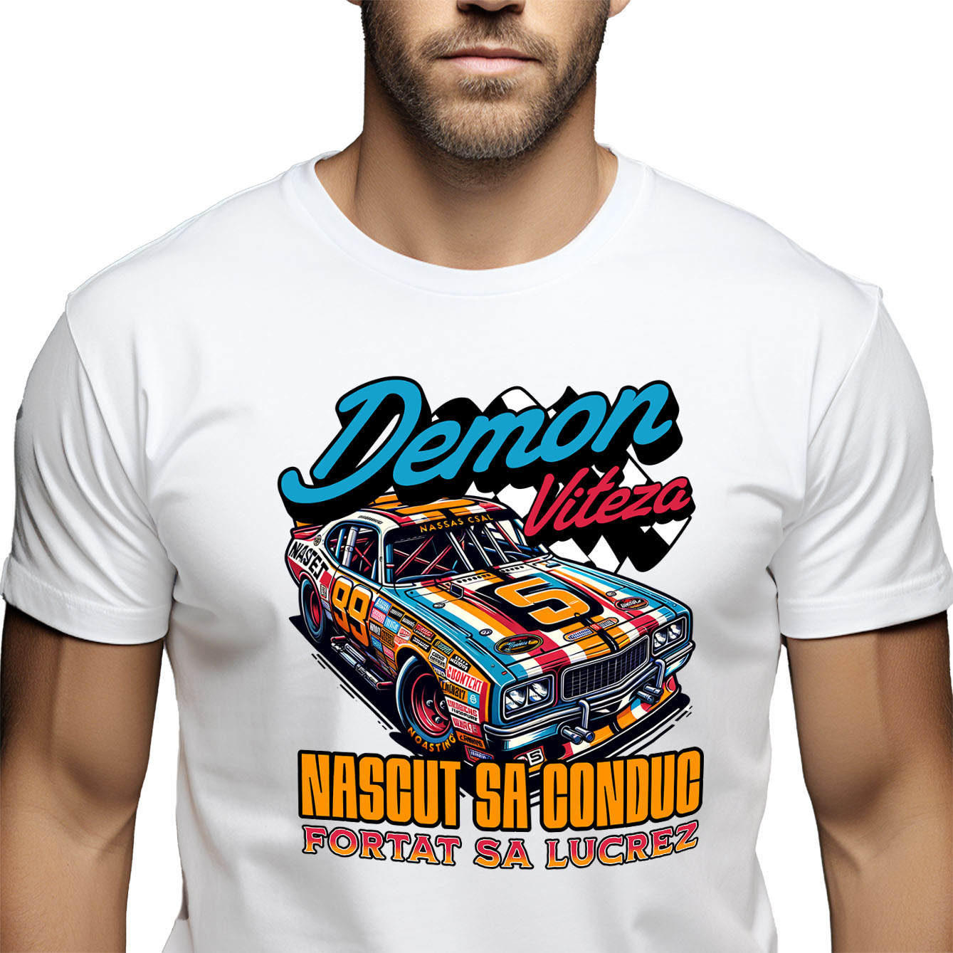 Masini - Tricou Femei, Barbati, Copii, Fata, Baiat, Unisex Personalizat Mașină De Curse Colorată – Demonul Vitezei Cu Numărul 5