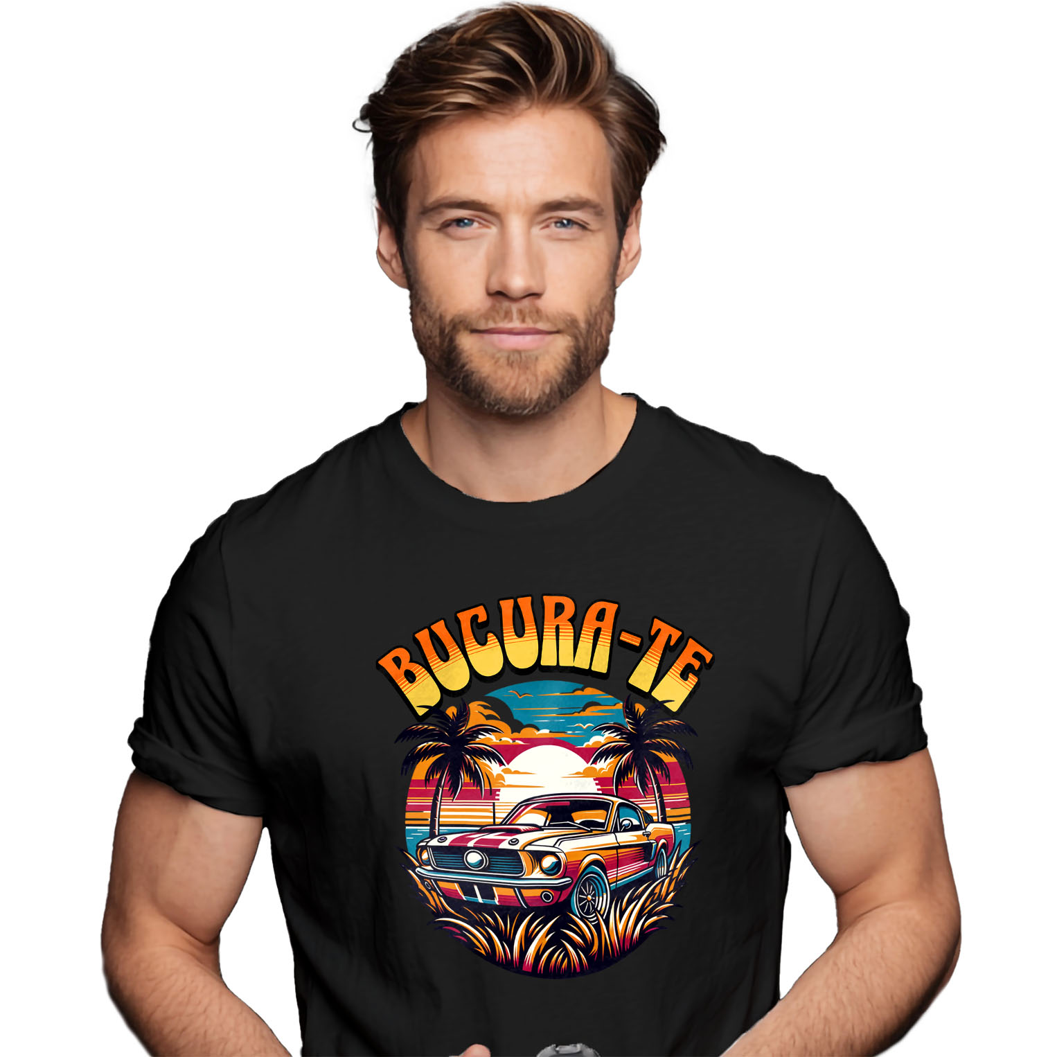 Masini - Tricou Femei, Barbati, Copii, Fata, Baiat, Unisex Personalizat Mașină Vintage de Curse – Apus de Soare pe Insulă Tropicală