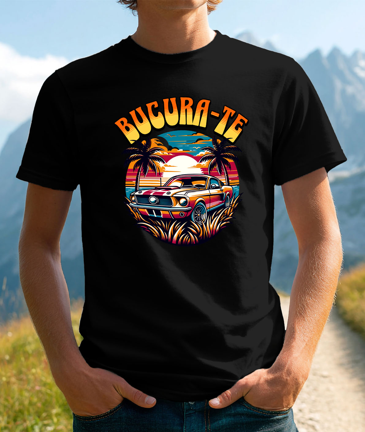 Tricou Femei, Barbati, Copii, Fata, Baiat, Unisex Personalizat Mașină Vintage de Curse – Apus de Soare pe Insulă Tropicală [1]