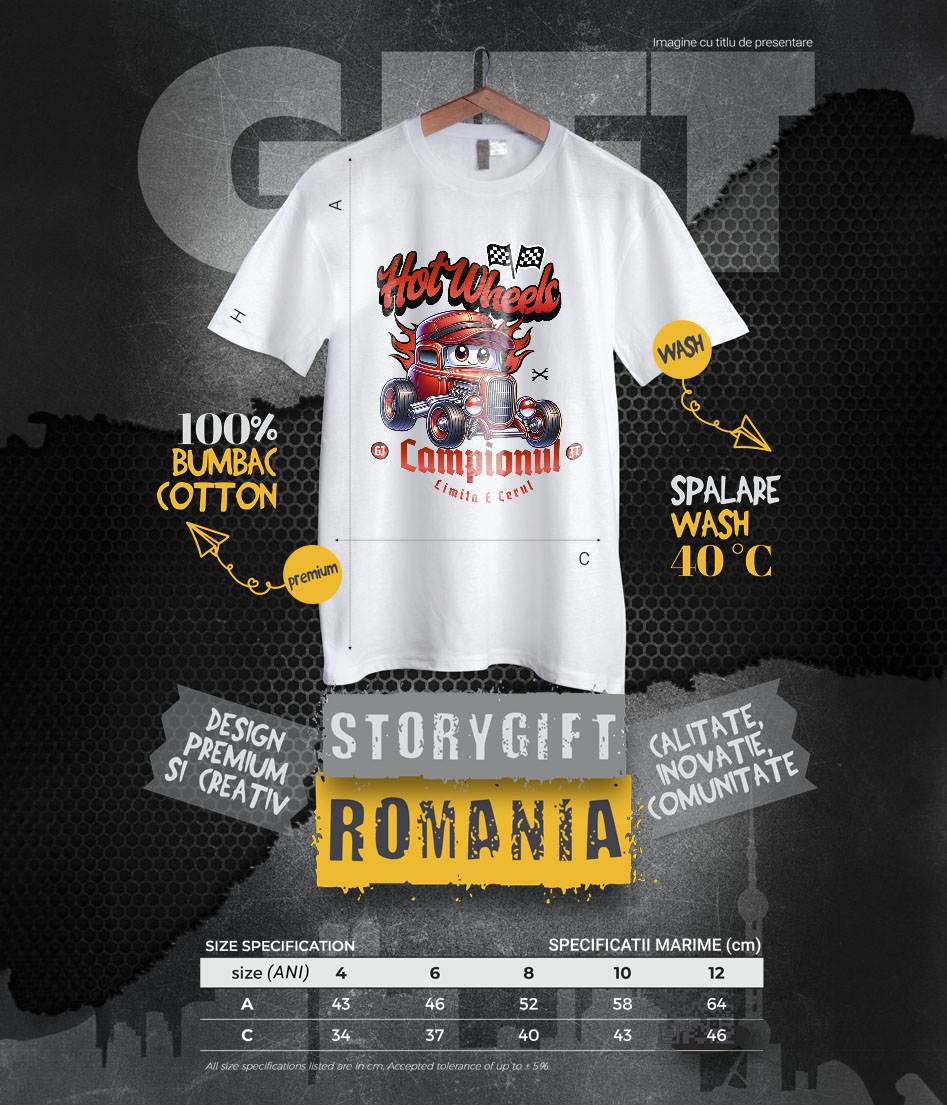 Tricou Femei, Barbati, Copii, Fata, Baiat, Unisex Personalizat Animație Mașină Roșie Vintage – Hot Wheels și Aventură Auto [5]