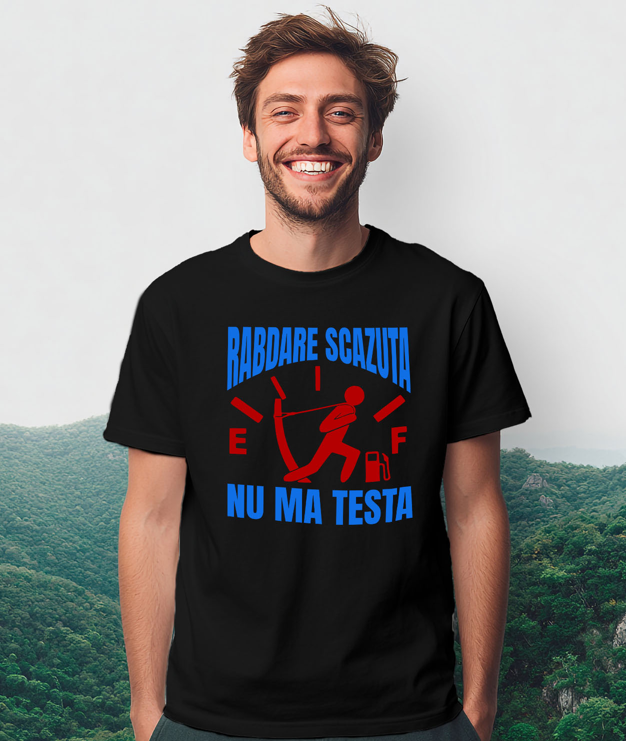 Tricou Femei, Barbati, Copii, Fata, Baiat, Unisex Personalizat Semn Bord – Bărbat Tragând Sfoara la Nivelul Combustibilului Scăzut [1]