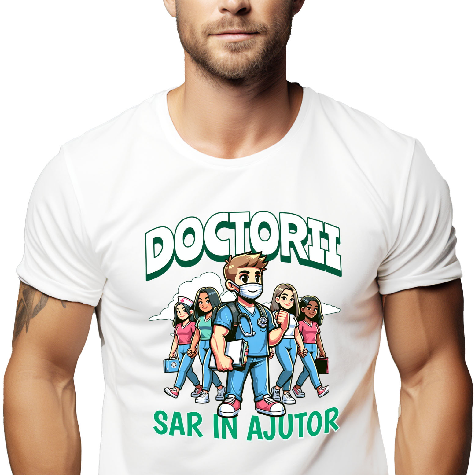 Tricou Femei, Barbati, Copii, Fata, Baiat, Unisex Personalizat Grup de Doctori Tineri – Pasiune pentru Medicină și Sănătate