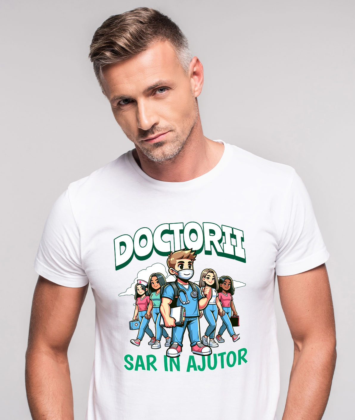 Tricou Femei, Barbati, Copii, Fata, Baiat, Unisex Personalizat Grup de Doctori Tineri – Pasiune pentru Medicină și Sănătate [1]