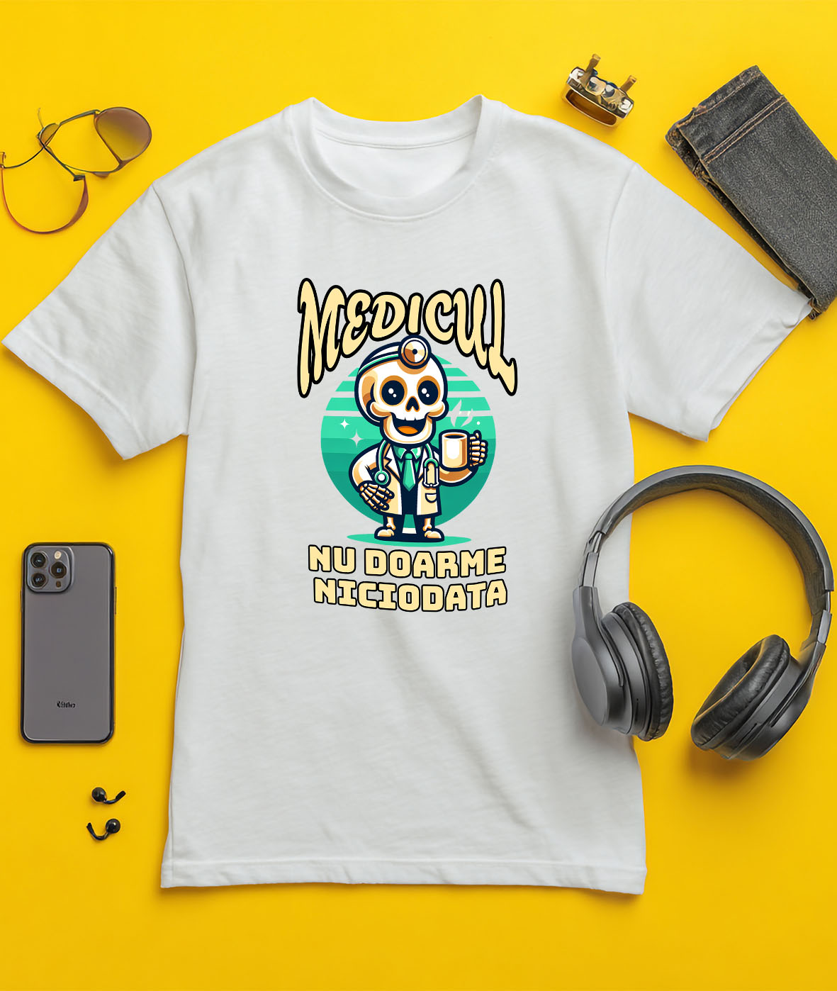 Tricou Femei, Barbati, Copii, Fata, Baiat, Unisex Personalizat Schelete Vesel Cu Cafea – Somn Niciodată, Doar Energie! [2]