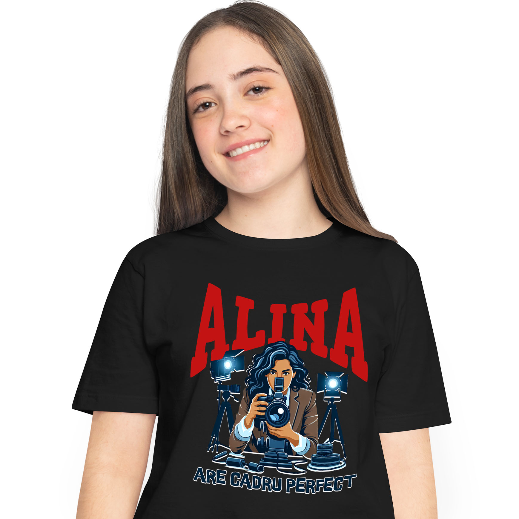 Tricou Femei, Barbati, Copii, Fata, Baiat, Unisex Personalizat Femeie Fotograf cu Aparat Foto – Cadou Personalizat pentru Pasionații de Fotografie