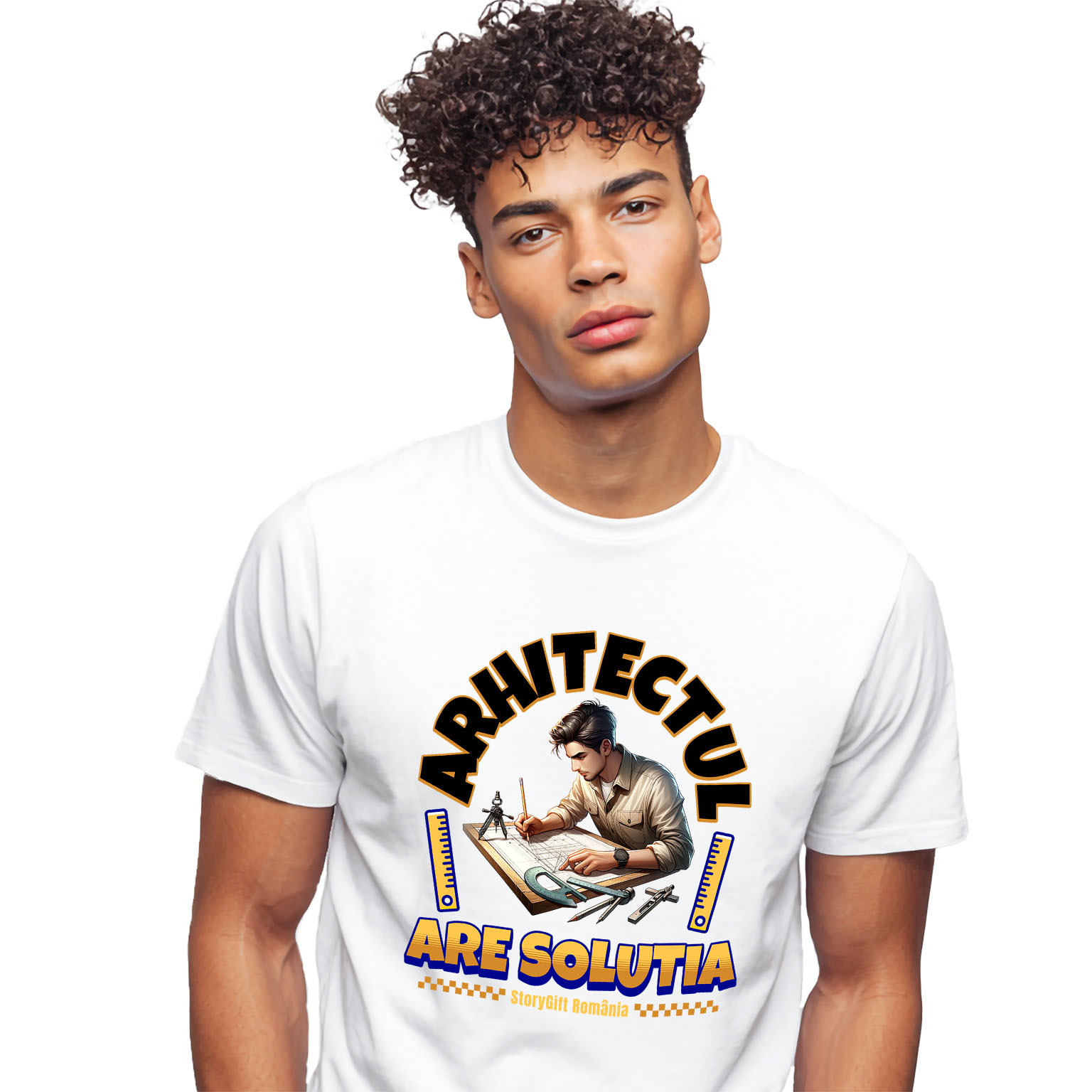 Tricou Femei, Barbati, Copii, Fata, Baiat, Unisex Personalizat Bărbat Arhitect cu Schițe – Cadou Personalizat pentru Pasionații de Design și Cadastru