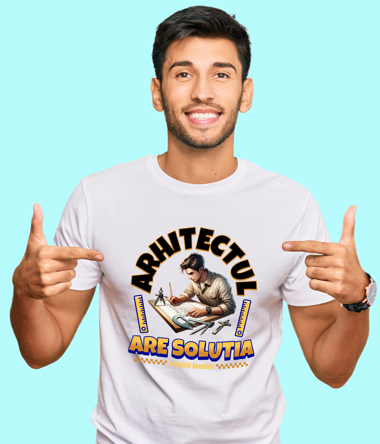 Tricou Femei, Barbati, Copii, Fata, Baiat, Unisex Personalizat Bărbat Arhitect cu Schițe – Cadou Personalizat pentru Pasionații de Design și Cadastru [1]