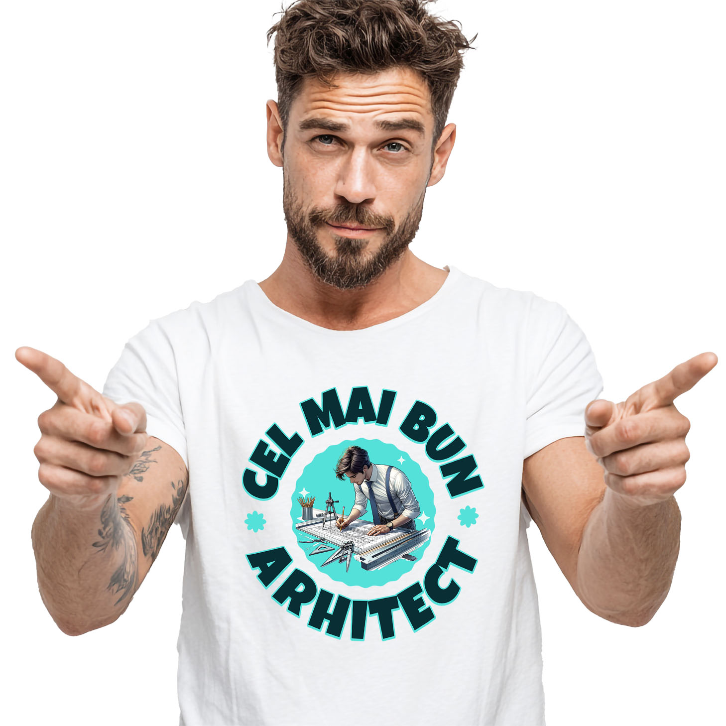 Tricou Femei, Barbati, Copii, Fata, Baiat, Unisex Personalizat Bărbat Arhitect în Costum – Cadou Personalizat pentru Profesioniști în Design și Construcții