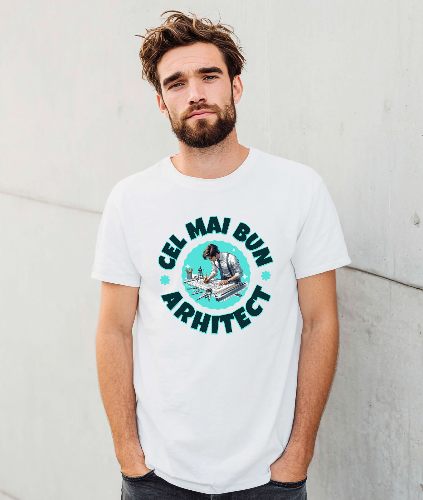 Tricou Femei, Barbati, Copii, Fata, Baiat, Unisex Personalizat Bărbat Arhitect în Costum – Cadou Personalizat pentru Profesioniști în Design și Construcții [1]