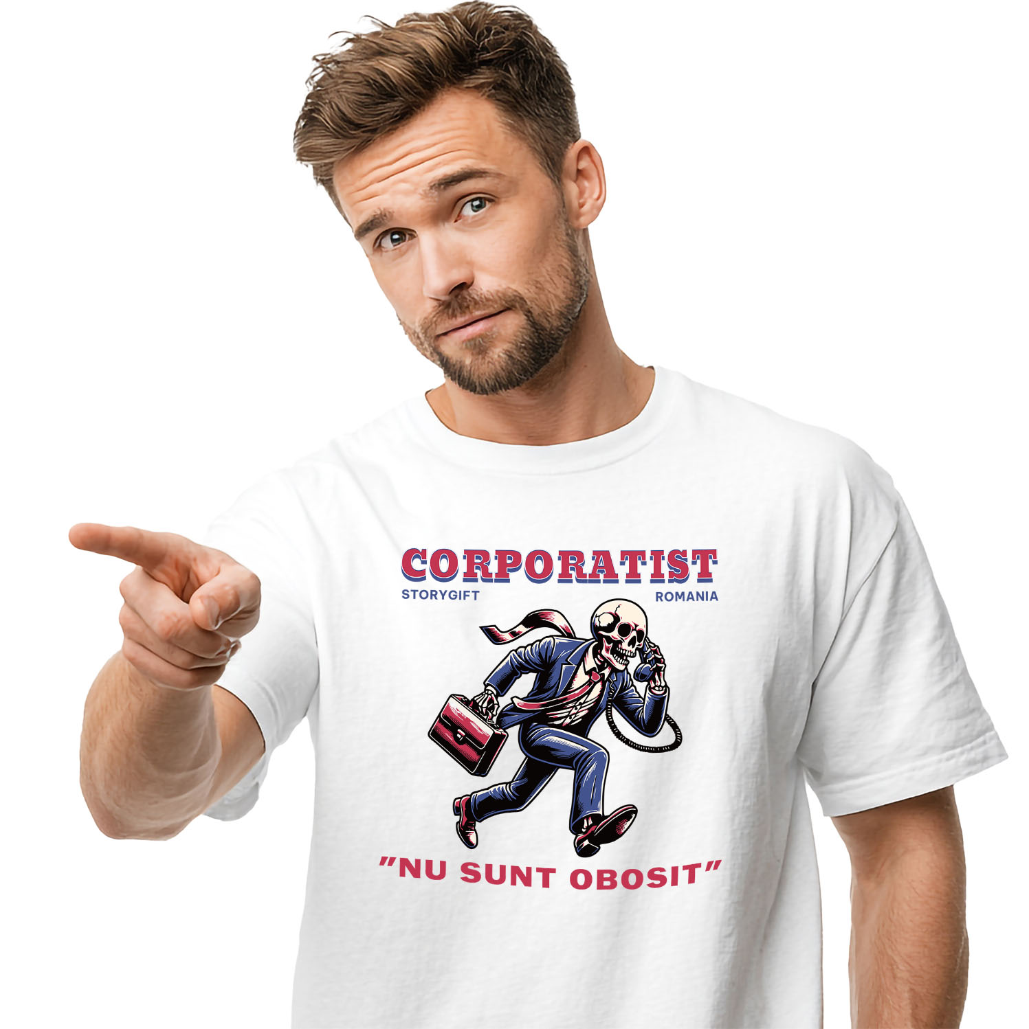 Tricou Femei, Barbati, Copii, Fata, Baiat, Unisex Personalizat Schelet Corporatist – Viața de Birou în Ilustrație Amuzantă