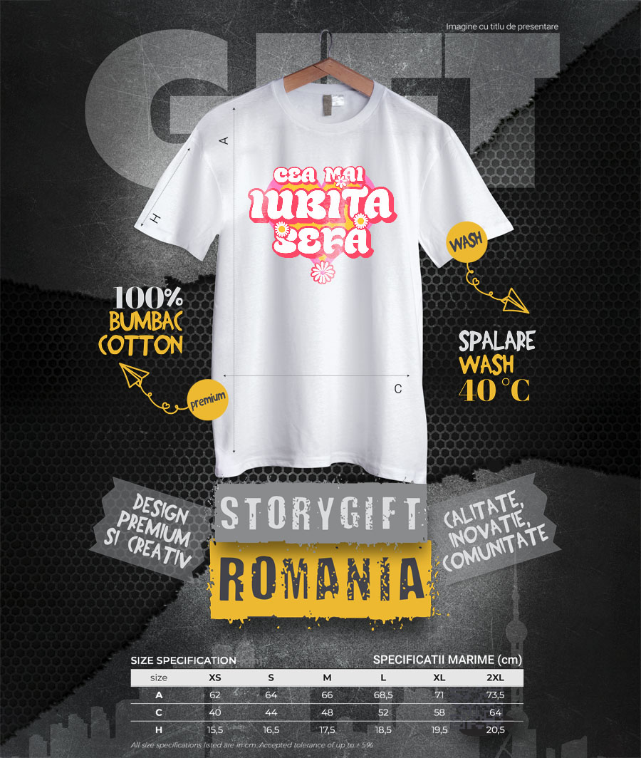Tricou Femei, Barbati, Copii, Fata, Baiat, Unisex Personalizat Inimă Colorată cu Flori – Mesaj Haios în Română [3]