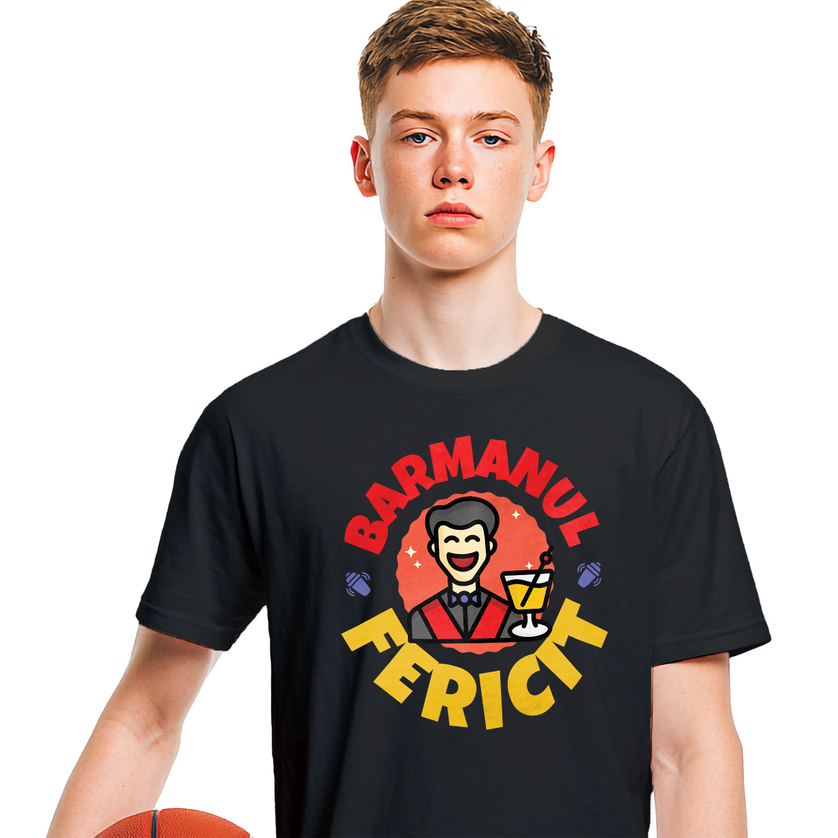 Tricou Femei, Barbati, Copii, Fata, Baiat, Unisex Personalizat Bărbat Vesel cu Pahar – Animație Haioasă Horeca