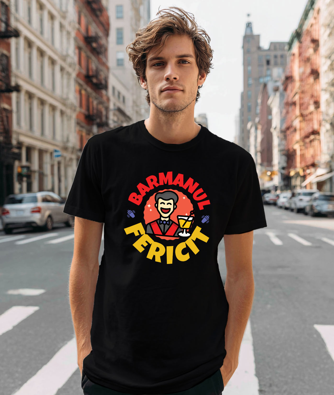 Tricou Femei, Barbati, Copii, Fata, Baiat, Unisex Personalizat Bărbat Vesel cu Pahar – Animație Haioasă Horeca [1]