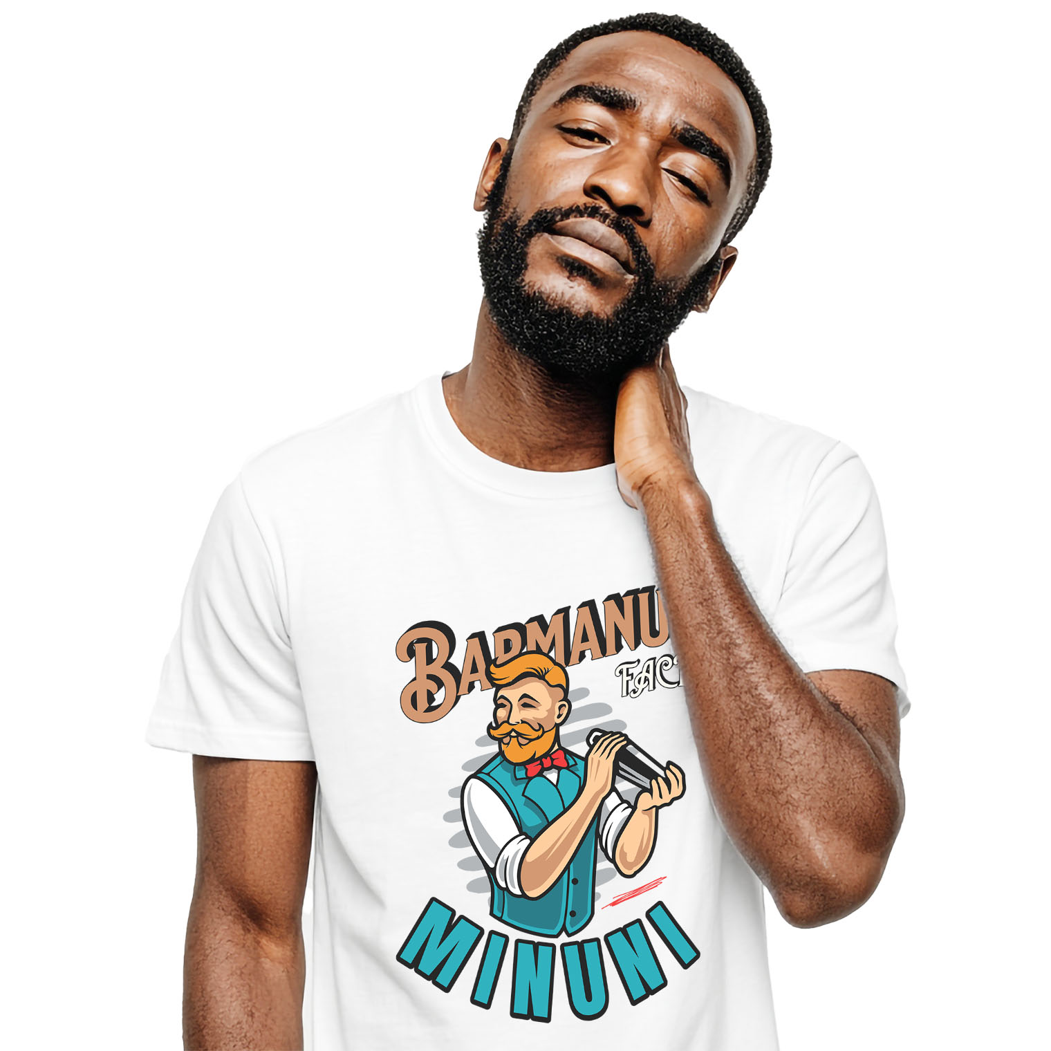 Tricou Femei, Barbati, Copii, Fata, Baiat, Unisex Personalizat Bărbat Animație cu Mustață, Papion Roșu și Shaker – Horeca