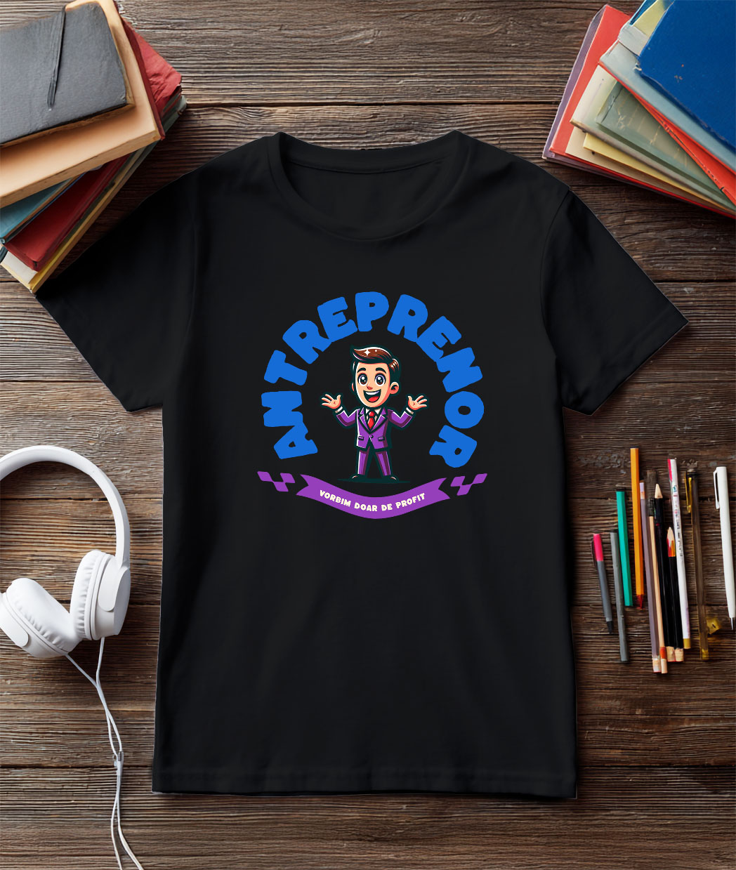 Tricou Femei, Barbati, Copii, Fata, Baiat, Unisex Personalizat Bărbat în Costum Mov cu Cravată Roșie – Design Animat Vesel [2]