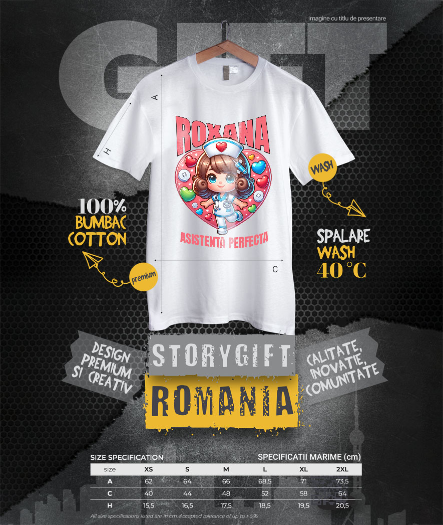 Tricou Femei, Barbati, Copii, Fata, Baiat, Unisex Personalizat Asistentă Medicală în Costum Alb – Design Personalizat Medicină [3]