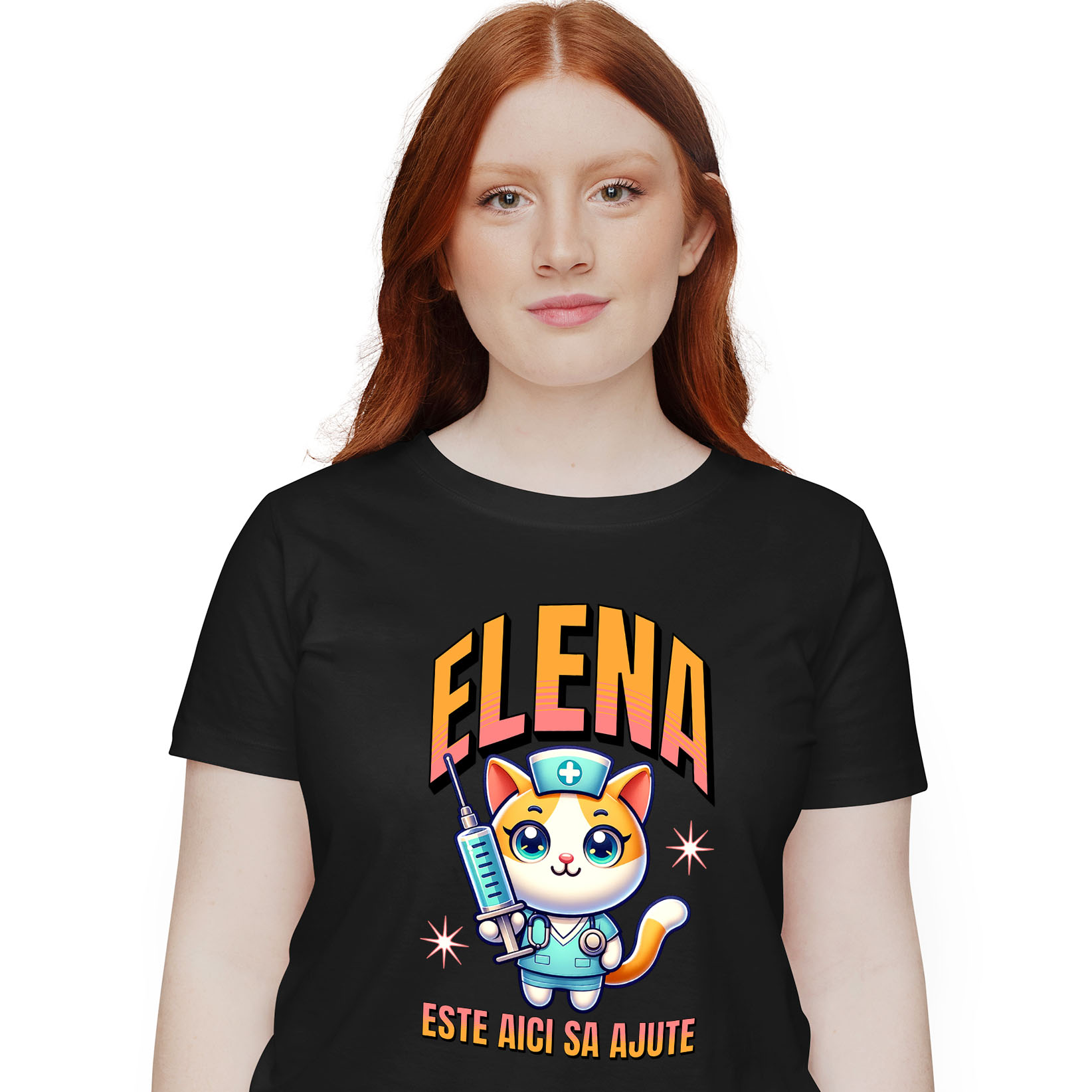 Tricou Femei, Barbati, Copii, Fata, Baiat, Unisex Personalizat Pisică Doctor Cu Seringă Imensă – Design Amuzant pentru Cadouri Personalizate