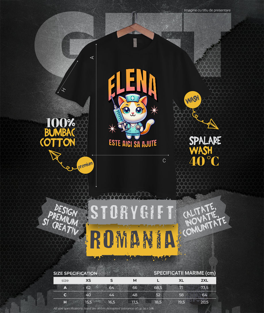 Tricou Femei, Barbati, Copii, Fata, Baiat, Unisex Personalizat Pisică Doctor Cu Seringă Imensă – Design Amuzant pentru Cadouri Personalizate [3]