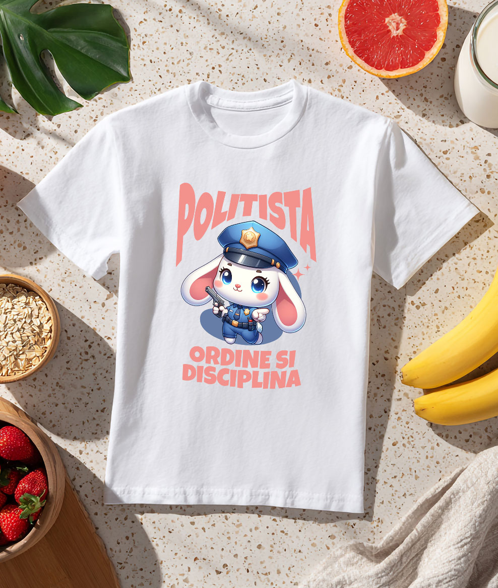 Tricou Femei, Barbati, Copii, Fata, Baiat, Unisex Personalizat Iepure Polițist – Design Amuzant pentru Produse Personalizate și Cadouri [2]