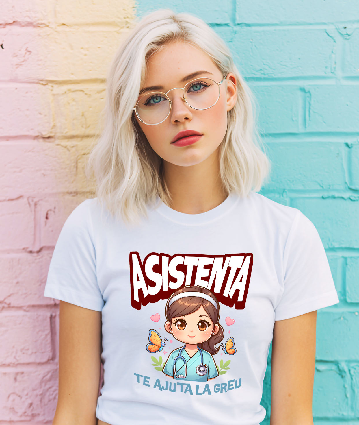 Tricou Femei, Barbati, Copii, Fata, Baiat, Unisex Personalizat Asistentă Medicală în Ținută Albastră – Design Unic Personalizat [1]