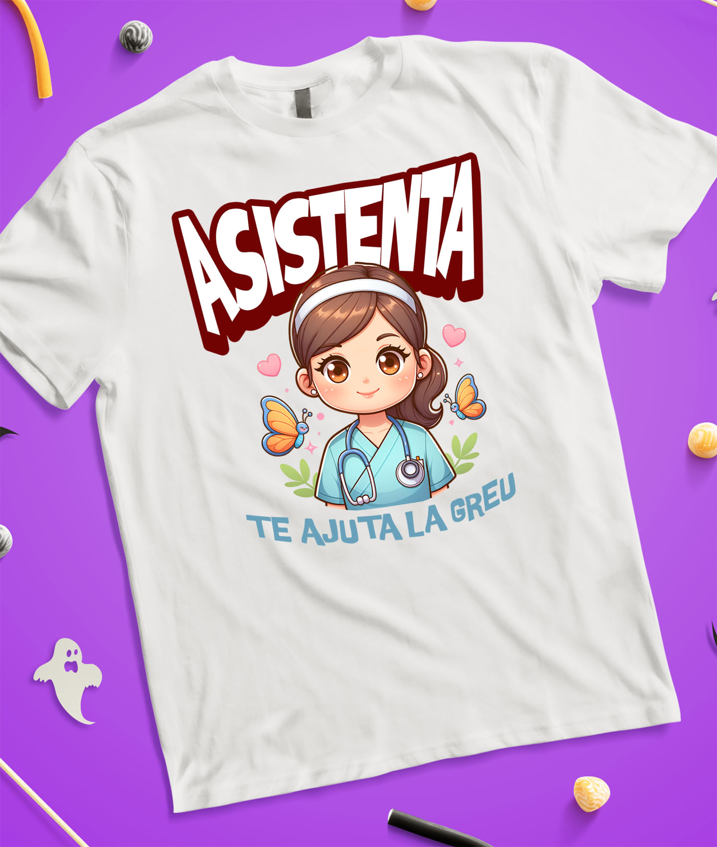 Tricou Femei, Barbati, Copii, Fata, Baiat, Unisex Personalizat Asistentă Medicală în Ținută Albastră – Design Unic Personalizat [2]