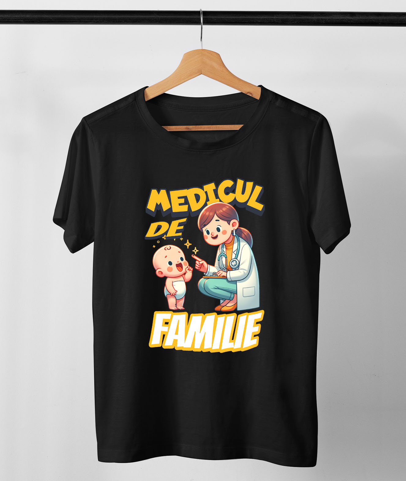 Tricou Femei, Barbati, Copii, Fata, Baiat, Unisex Personalizat Femeie Doctor cu Halat Alb și Copil Vesel – Design Personalizat [2]
