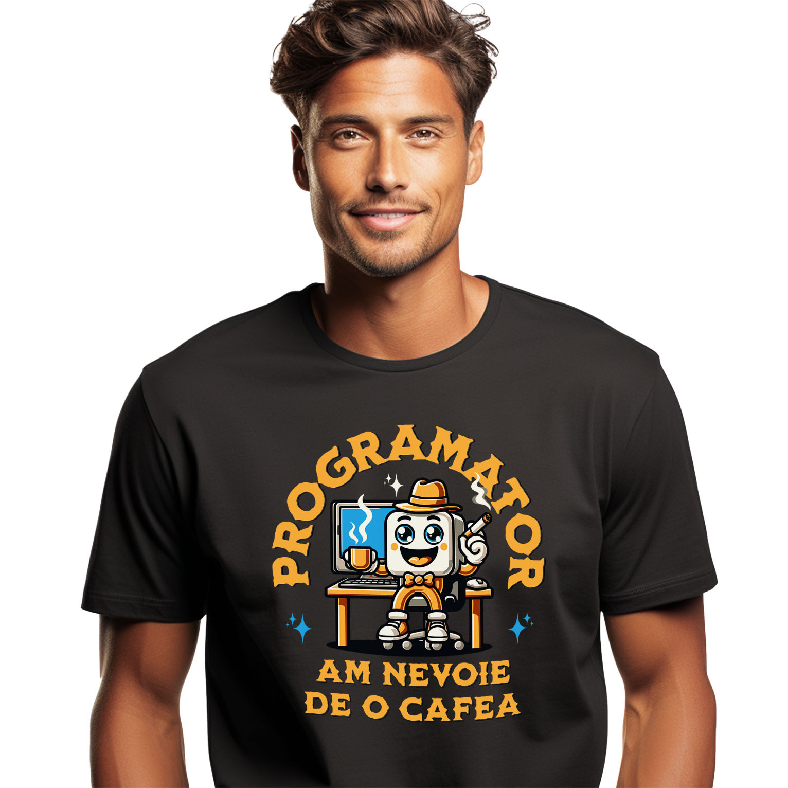 Tricou Femei, Barbati, Copii, Fata, Baiat, Unisex Personalizat Animație Programator IT – Cafea, Codare și Digitalizare