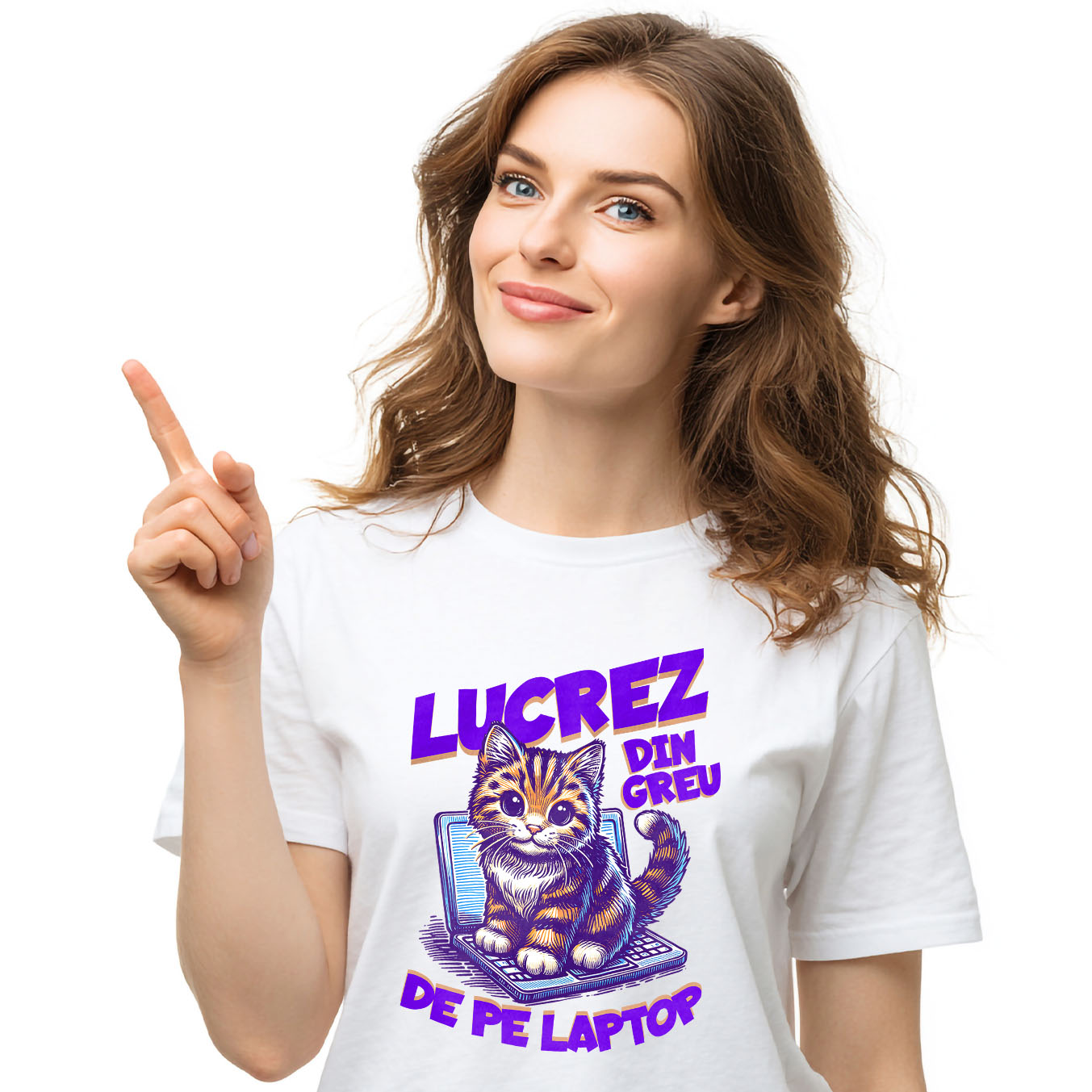 Tricou Femei, Barbati, Copii, Fata, Baiat, Unisex Personalizat Pisică Veselă pe Laptop – Work From Home cu Animale Blănoase