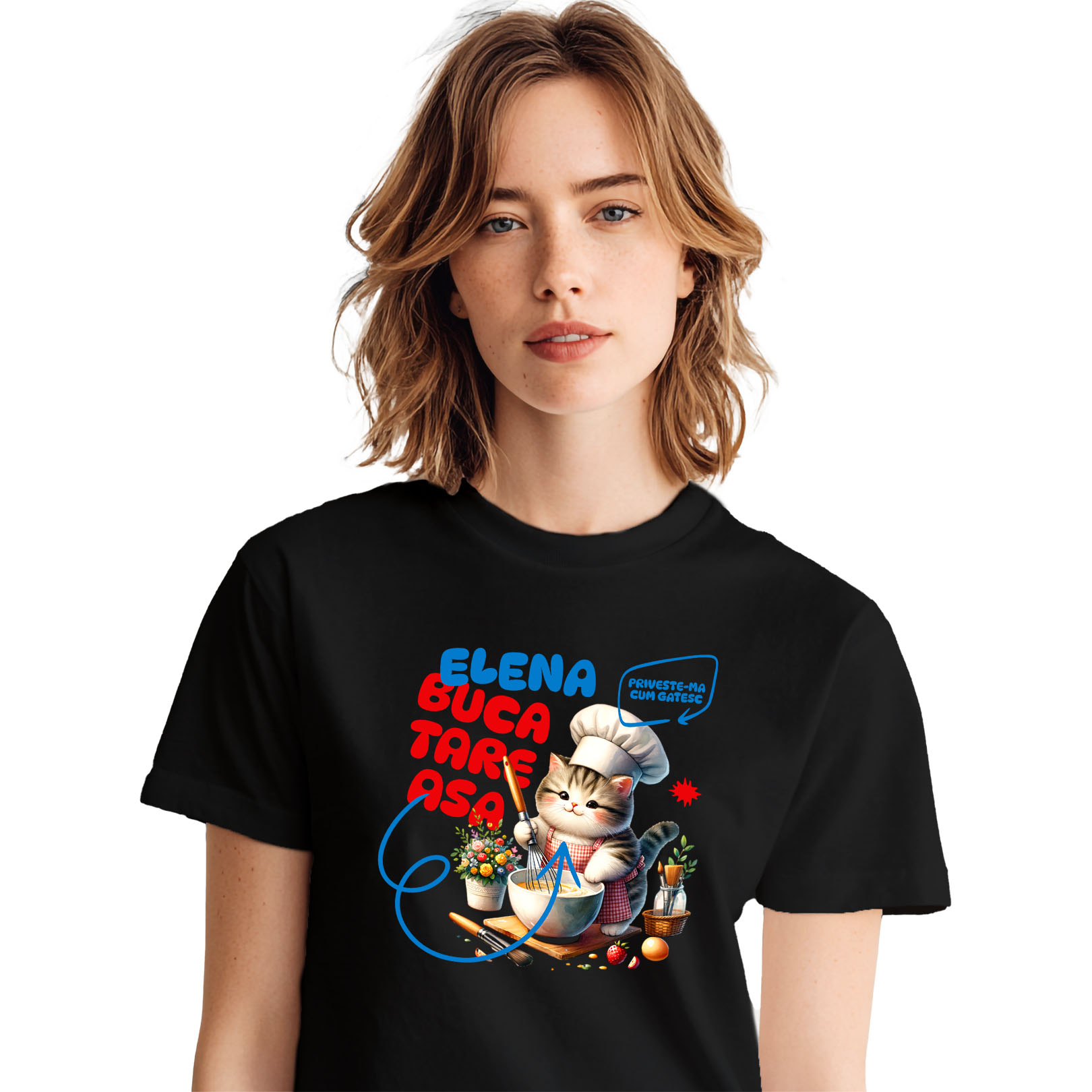 Tricou Femei, Barbati, Copii, Fata, Baiat, Unisex Personalizat Pisică Pufoasă cu Pălărie Bucătar Chef – Pasiune pentru Gătit și Mâncare