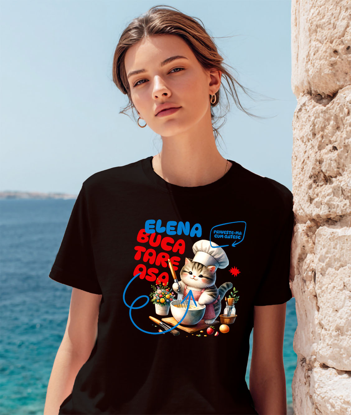 Tricou Femei, Barbati, Copii, Fata, Baiat, Unisex Personalizat Pisică Pufoasă cu Pălărie Bucătar Chef – Pasiune pentru Gătit și Mâncare [1]