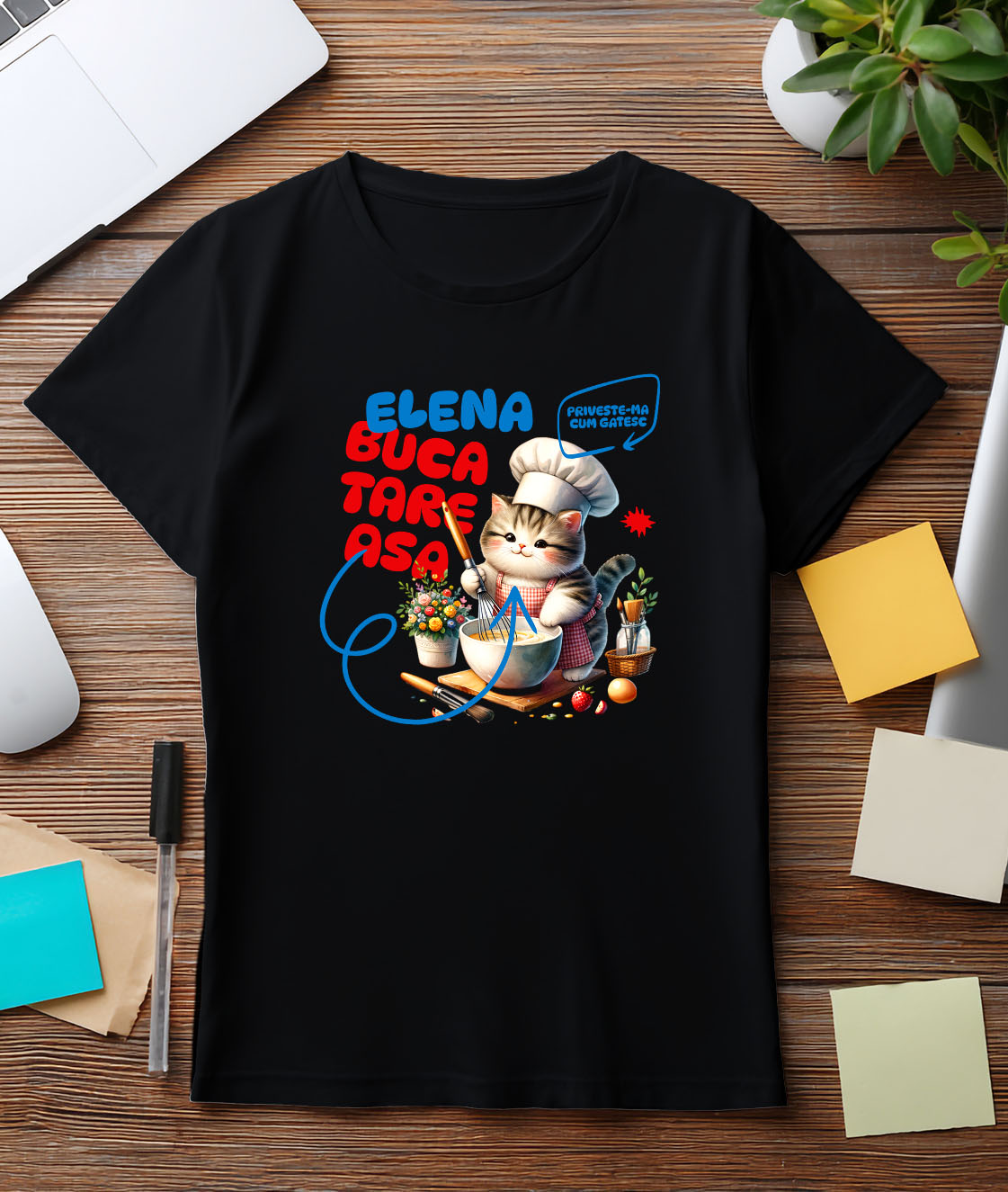 Tricou Femei, Barbati, Copii, Fata, Baiat, Unisex Personalizat Pisică Pufoasă cu Pălărie Bucătar Chef – Pasiune pentru Gătit și Mâncare [2]