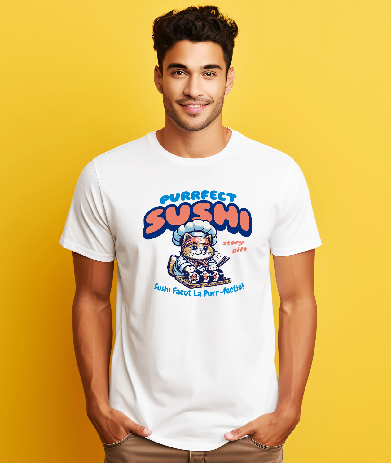 Tricou Femei, Barbati, Copii, Fata, Baiat, Unisex Personalizat Pisica Chef Ninja – Bucătar Asiatic, Sushi și Gastronomie Japoneză [1]