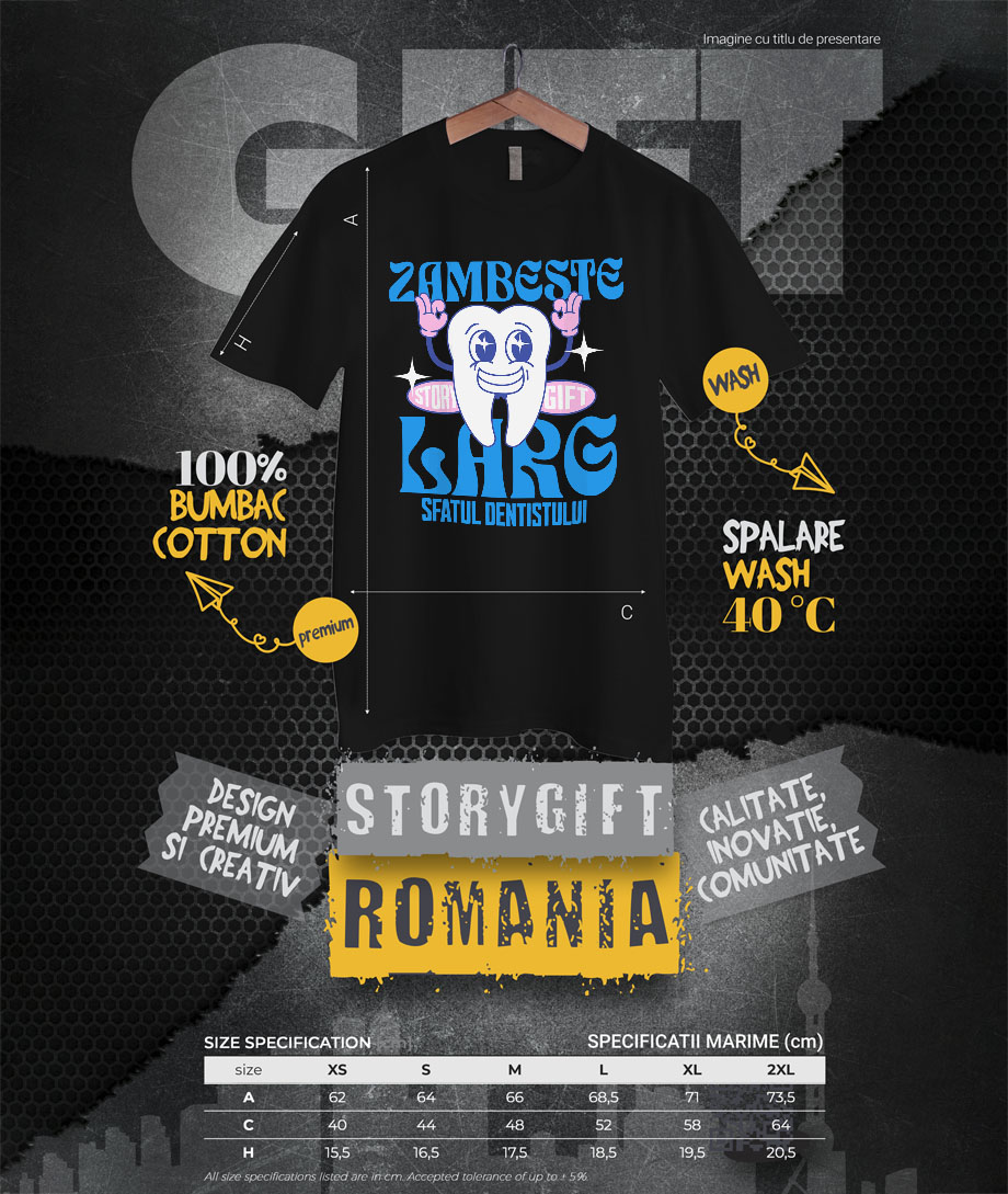 Tricou Femei, Barbati, Copii, Fata, Baiat, Unisex Personalizat Dinte Vesel – Zâmbet Larg, Dentist, Igienă Orală și Meserie Stomatologică [3]