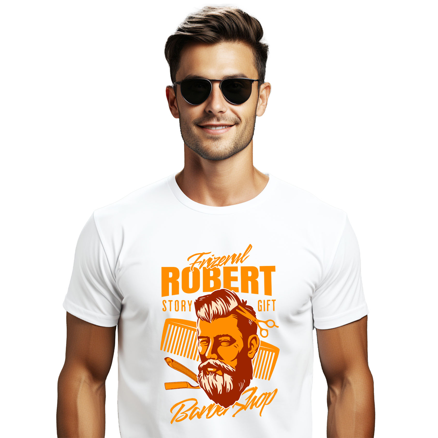 Meserii - Tricou Femei, Barbati, Copii, Fata, Baiat, Unisex Personalizat Bărbat Cu Barbă și Păr Lung – Frizerie, Coafor, Hairstyling Profesional