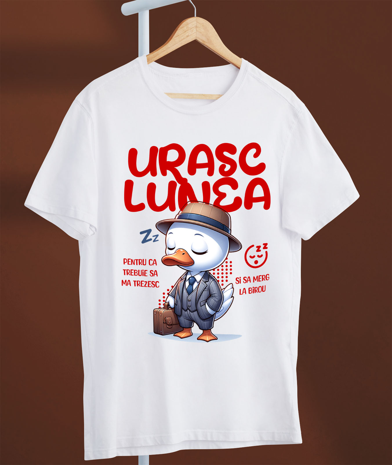 Tricou Femei, Barbati, Copii, Fata, Baiat, Unisex Personalizat Rață Haioasă la Birou – Costum Elegant, Pălărie, Servietă și Umor Corporatist [2]