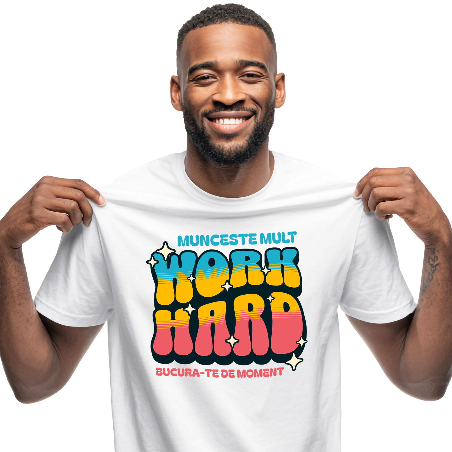 Meserii - Tricou Femei, Barbati, Copii, Fata, Baiat, Unisex Personalizat Mesaj Motivațional Colorat – Muncește Mult, Work Hard, Inspiră Succesul