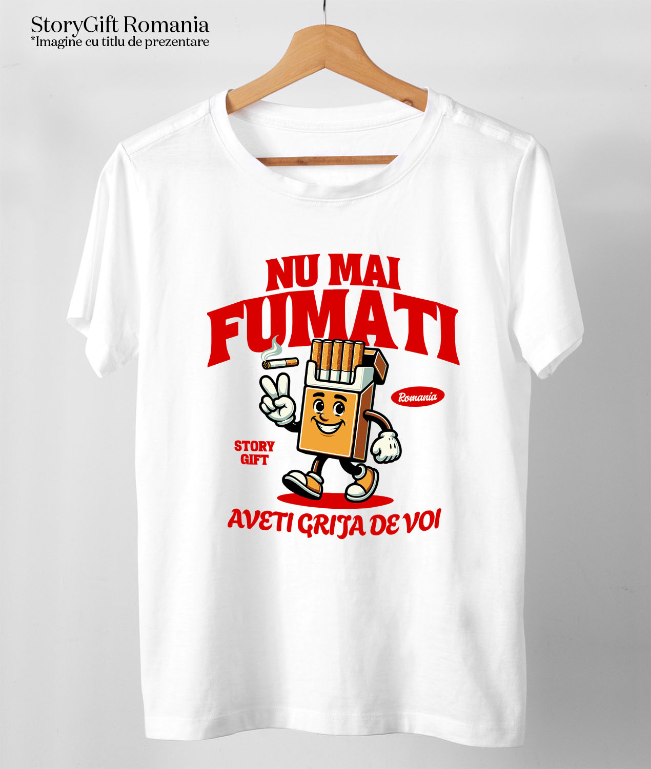 Tricou Femei, Barbati, Copii, Fata, Baiat, Unisex Personalizat Pachet de Țigări Personalizat cu Semnul Păcii și Mesaj Motivațional „Nu Mai Fumați, Aveți Grijă de Voi” [2]