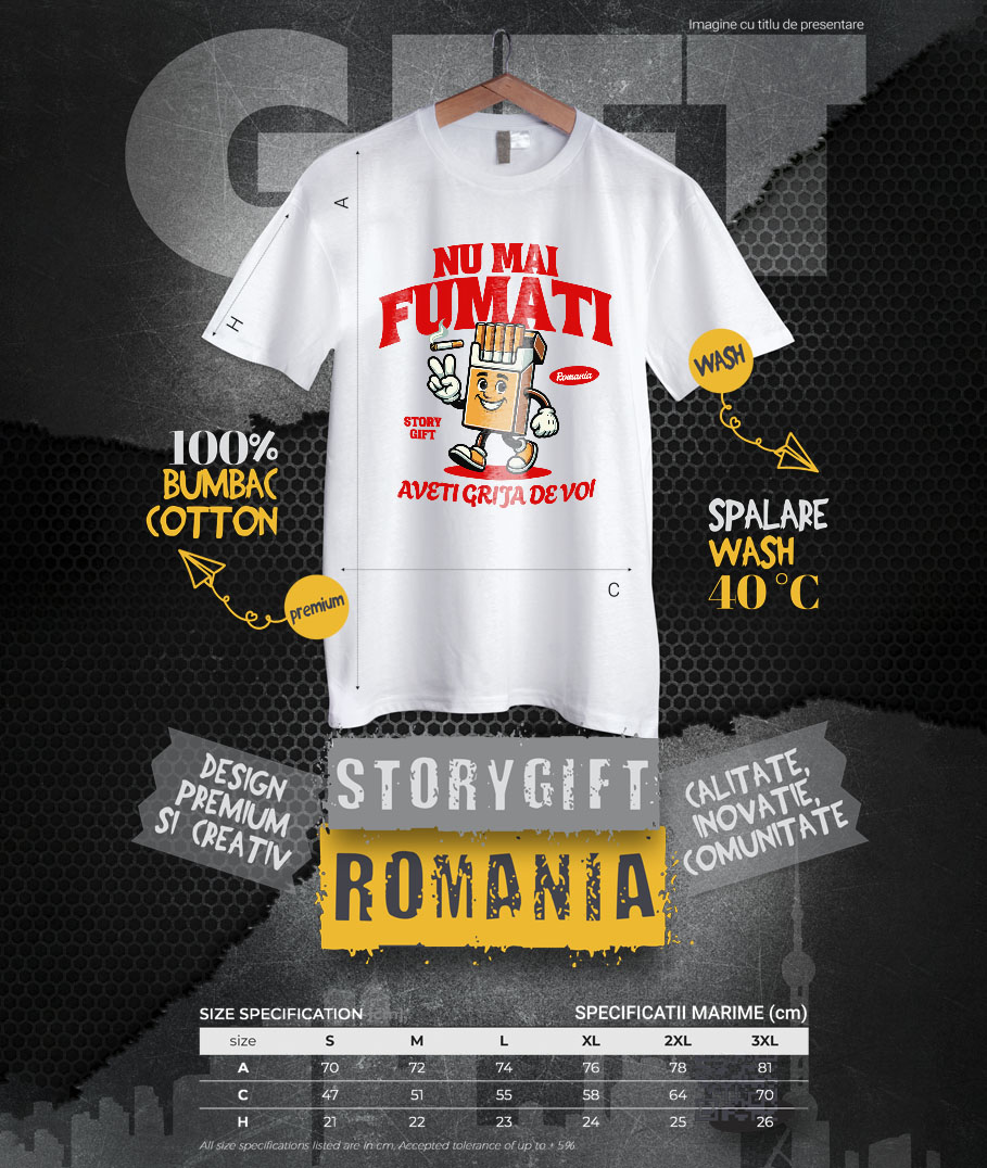 Tricou Femei, Barbati, Copii, Fata, Baiat, Unisex Personalizat Pachet de Țigări Personalizat cu Semnul Păcii și Mesaj Motivațional „Nu Mai Fumați, Aveți Grijă de Voi” [3]