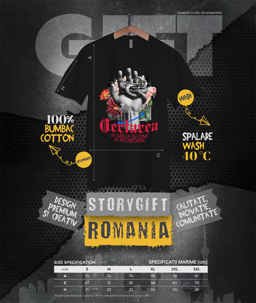 Tricou Femei, Barbati, Copii, Fata, Baiat, Unisex Personalizat Mână Umană cu Șarpe Periculos și Flori Colorate – Cadou Personalizat „Iertarea – Ai Grijă în Cine Ai Încredere” [3]