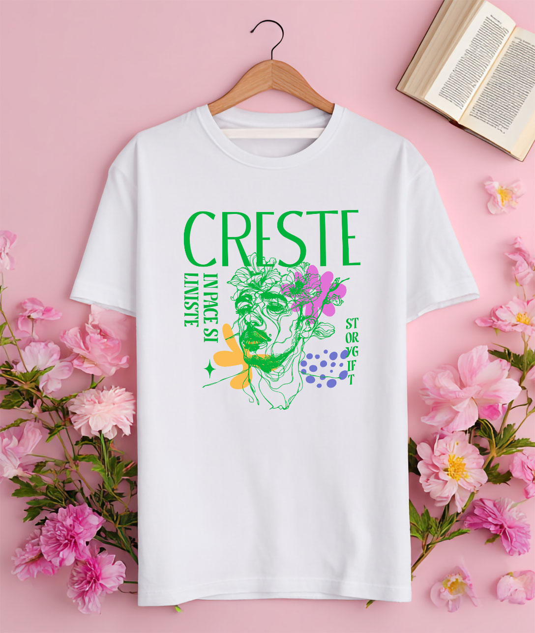 Tricou Femei, Barbati, Copii, Fata, Baiat, Unisex Personalizat Chip Uman cu Flori Colorate - Mesaj „Crește în Pace și Liniște, Dragoste” - Cadou Personalizat [2]